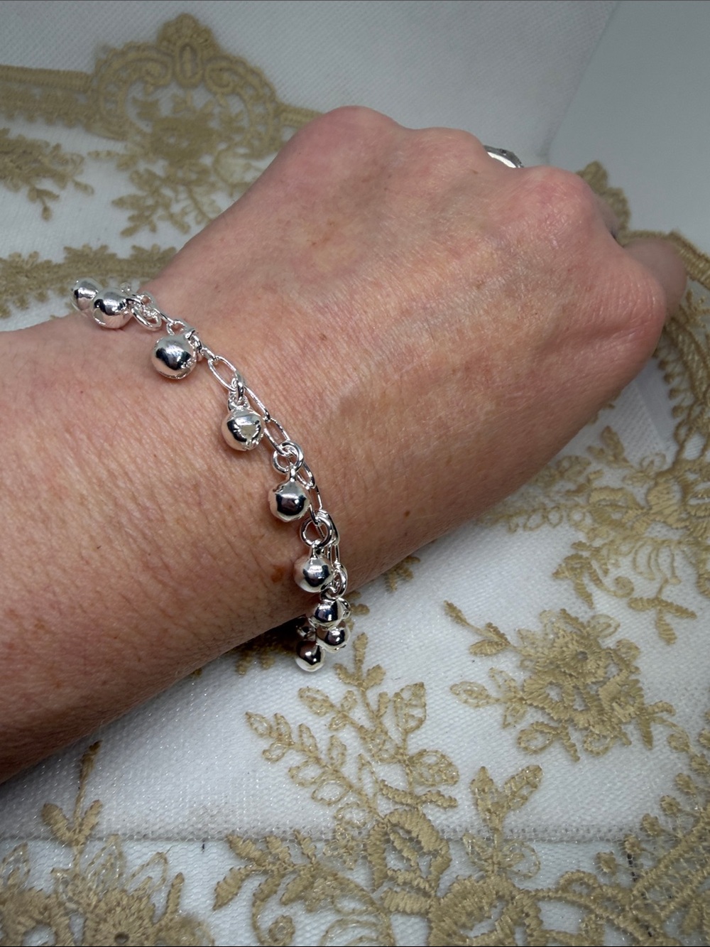 925 Sterling Silver Jingle Bell Paperclip Chain Bracelet Boho Y2K Festival